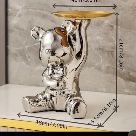 Ceramic Bear - Silver W/ Gold Plate Perfect for showing wallets & Jewelry - Picture 3 of 3